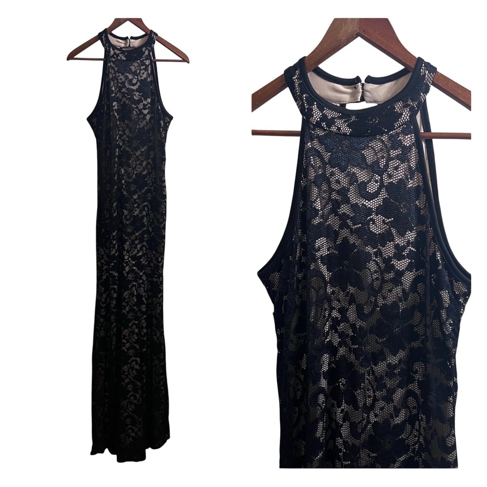 Emerald Sundae Womens XL Black Lace Halter Neck Keyhole‎ Back Maxi Dress Gown